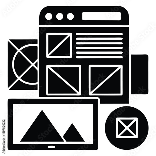 web designer element isolated cms page builder on white background