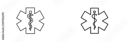 Symbols representing medical assistance and emergency services in a minimalist design featuring the caduceus