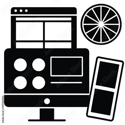 Web Designer element isolated color scheme for website on white background