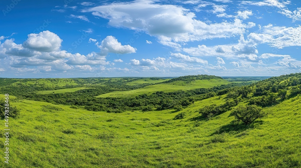 Fototapeta premium Vast Green Landscape Under a Blue Sky