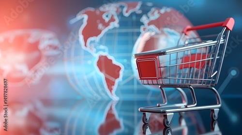 Obraz na płótnie Global online shopping cart against world map w salonie