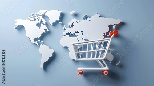 Obraz na płótnie World map with shopping cart symbolizing global commerce w salonie