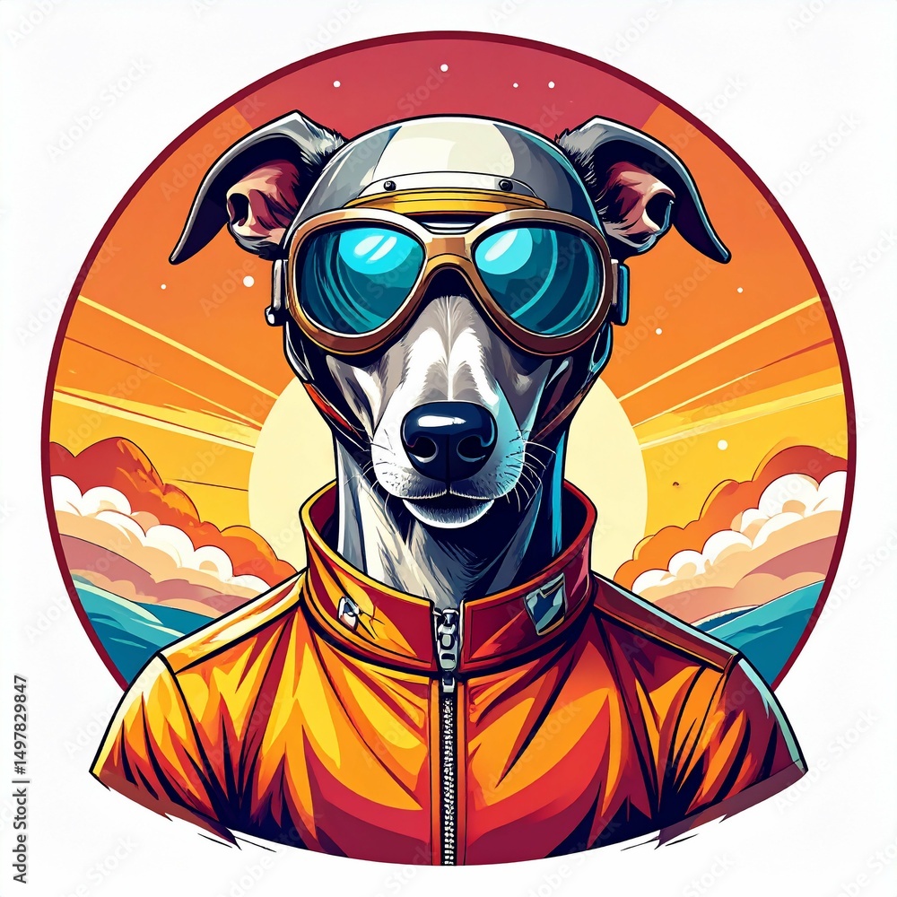 Fototapeta premium Retro Racer Cool Greyhound in Jacket and Goggles