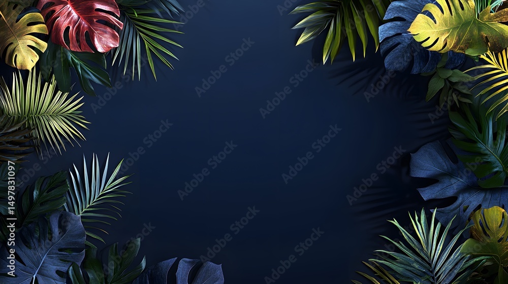 Tropical Leaf Frame Dark Background Elegant Exotic Foliage Tropical Leaf Frame Dark Background Elegant Exotic Foliage