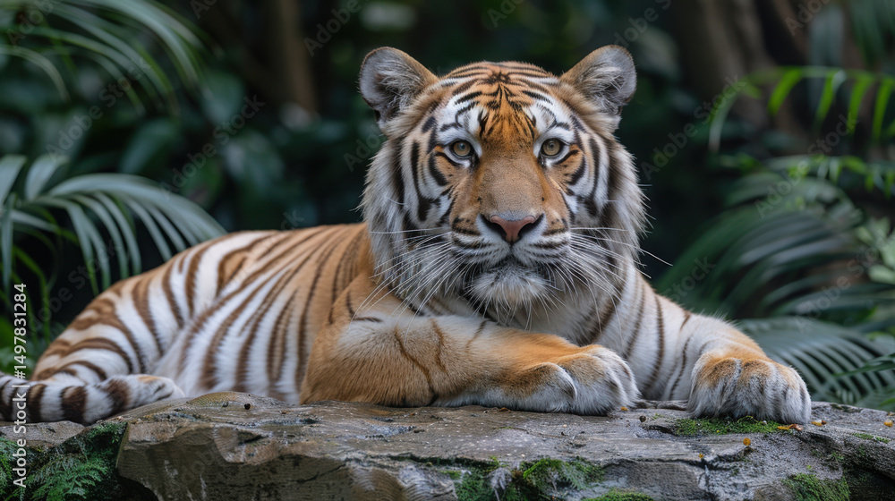 Obraz premium Bengal Tiger (Panthera tigris tigris), white form, adult, native in Asia, captive, England, United Kingdom, Europe.