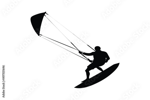 minimalist Kitesurfing silhouette on white background