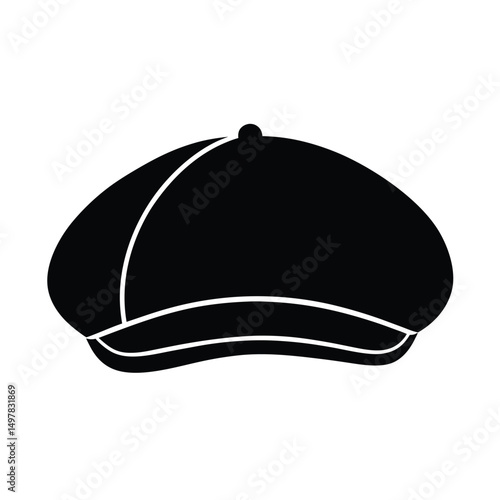 minimalist black french beret hat silhouette on white background