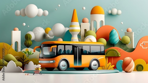 Obraz na płótnie Colorful abstract bus in a whimsical landscape w salonie