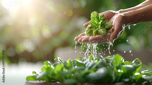 Obraz na płótnie Caring for a delicate plant with gentle hands w salonie