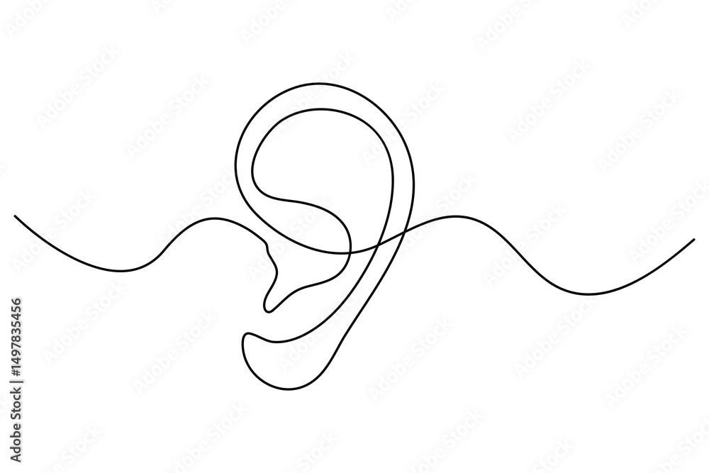 Obraz premium Continuous line drawing of human ear simple outline vector illustration 