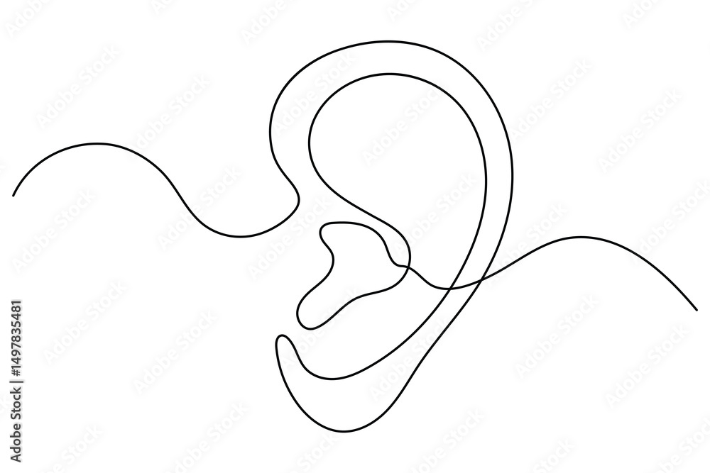 Obraz premium Continuous line drawing of human ear simple outline vector illustration 