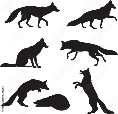  Set of fox walking silhouettes