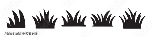 Grass black silhouettes collection. Grass field border isolated on a white background