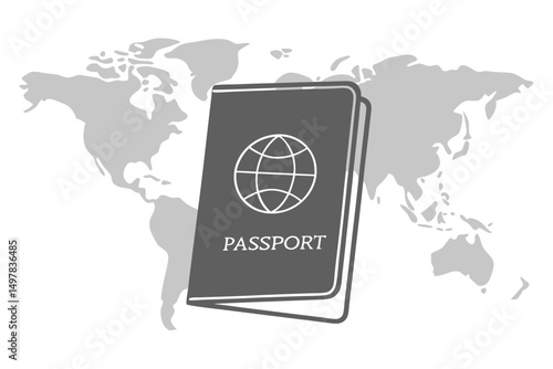 International Travel Document: Gray Passport with World Map Background for Global Journey and Vacation Planning.