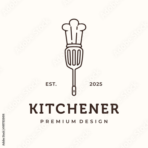 kitchener headwear line art logo vector minimalist illustration design, spatula chef logo design