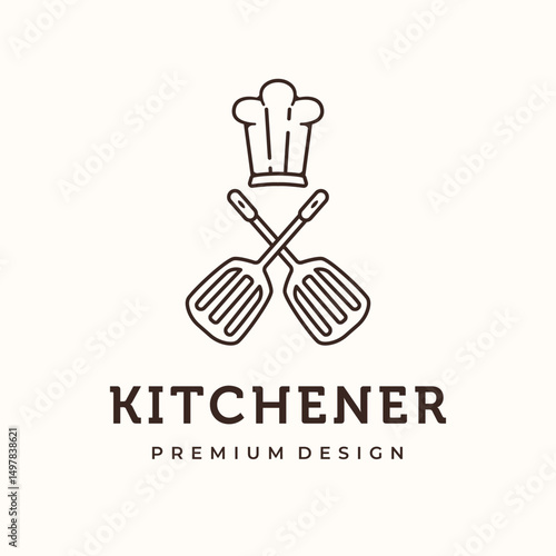 kitchener catering line art logo vector minimalist illustration design, spatula cook symbol design