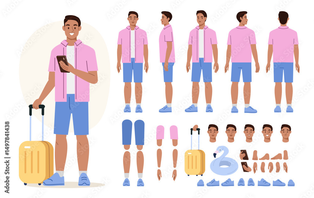 Φωτογραφία Young man wearing summer clothes holding travel baggage