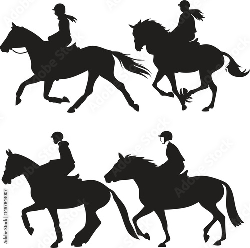 Set of horse and rider silhouettes