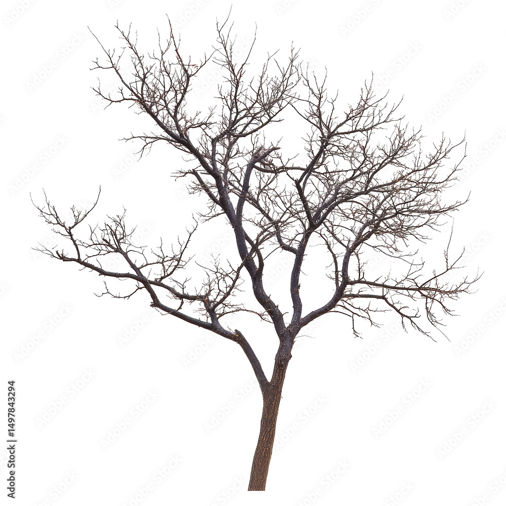 A detailed 3D render of a leafless tree, its branches intricately detailed against a black background A detailed 3D render of a leafless tree, its branches intricately detailed against a black background