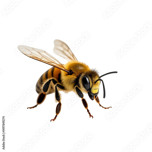 Close-Up of Honey Bee Isolated on Transparent Background in Sharp Detail