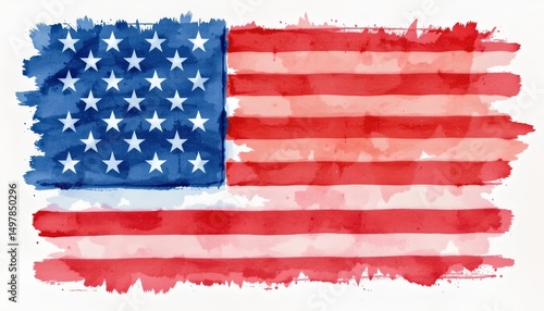 Artistic Watercolor American Flag  Patriotism Symbol Independence Day