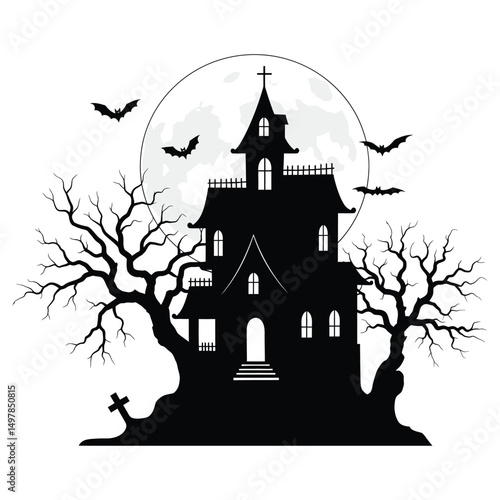 Spooky Haunted Castle Halloween Silhouette Vector