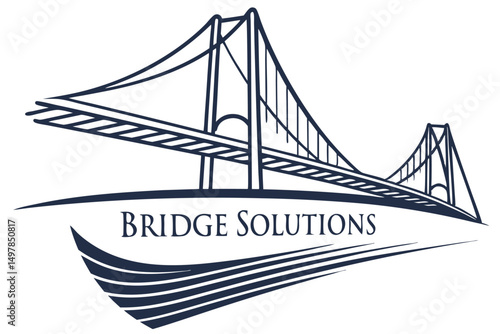 Minimalist Bridge Solutions Logo Design Featuring Abstract Suspension Bridge with Modern Typography, Blue Color Palette.