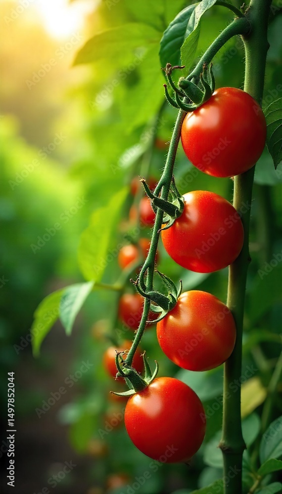 Sun-drenched tomatoes ripening on the vine alongside basil and oregano in a vibrant Italian food plantation Lush greenery thrives under the Italian sun , harvest, growth Sun-drenched tomatoes ripening on the vine alongside basil and oregano in a vibrant Italian food plantation Lush greenery thrives under the Italian sun , harvest, growth