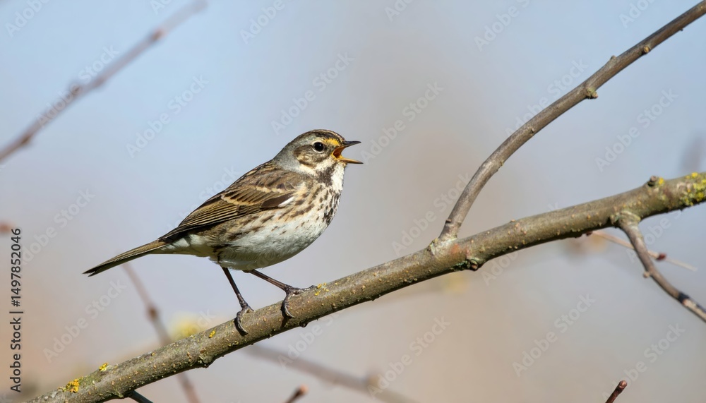Single Bird Perched on Branch Singing Gentle Melody in Nature Single Bird Perched on Branch Singing Gentle Melody in Nature