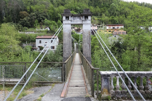Lima Bridge in Bagni di Lucca. Historic footbridge built in 1921 in Bagni di Lucca, Tuscany, Italy.