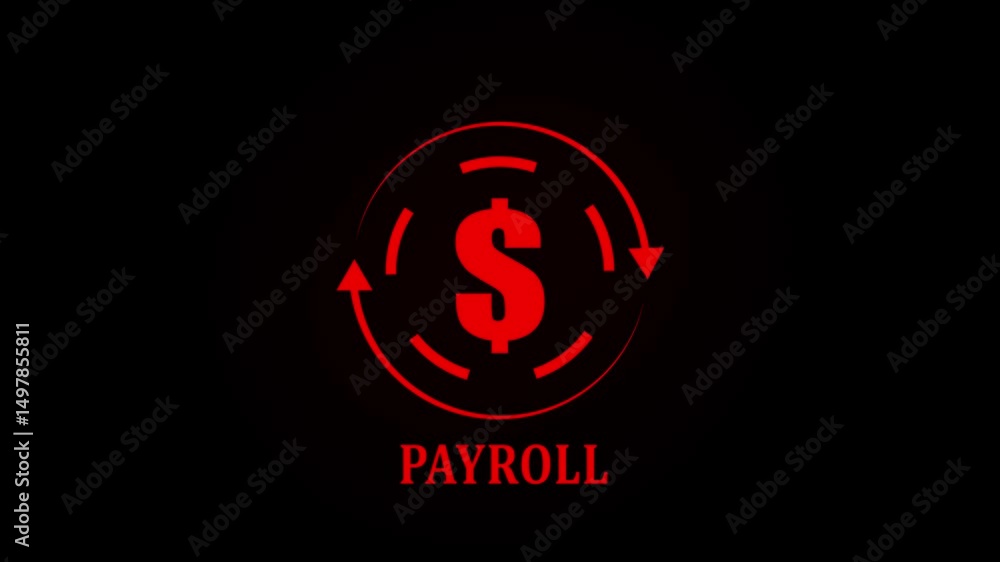 Payroll Management and Salary Processing System on the black background. Employee salaries management, payment scheduling, efficient payroll, financial documentation. Motion graphics of payroll icons Payroll Management and Salary Processing System on the black background. Employee salaries management, payment scheduling, efficient payroll, financial documentation. Motion graphics of payroll icons