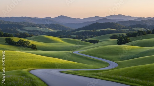 Picturesque rolling countryside with winding road