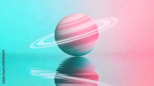 Serene Planet with Rings Reflected in Water