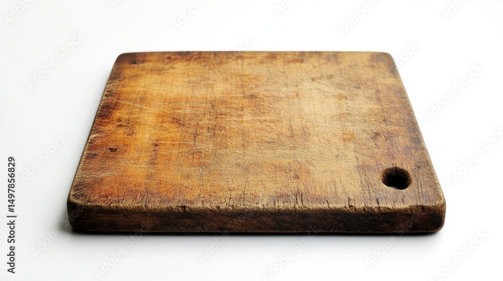 Fototapeta premium Rustic Wooden Cutting Board Isolated On White Background For Kitchen Use And Culinary Presentation