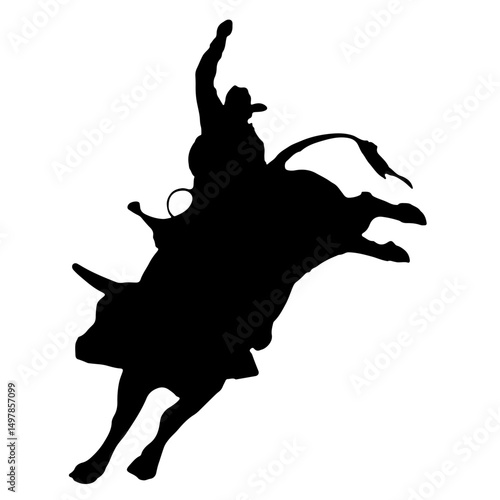Rodeo Rider Silhouette: A dramatic silhouette captures the raw power and intensity of a rodeo rider pitted against a bucking bull, a testament to skill and the thrill of the sport.