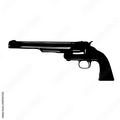Classic Revolver Silhouette: A stark, detailed silhouette of a classic revolver, evoking the raw power and iconic form of this timeless firearm.