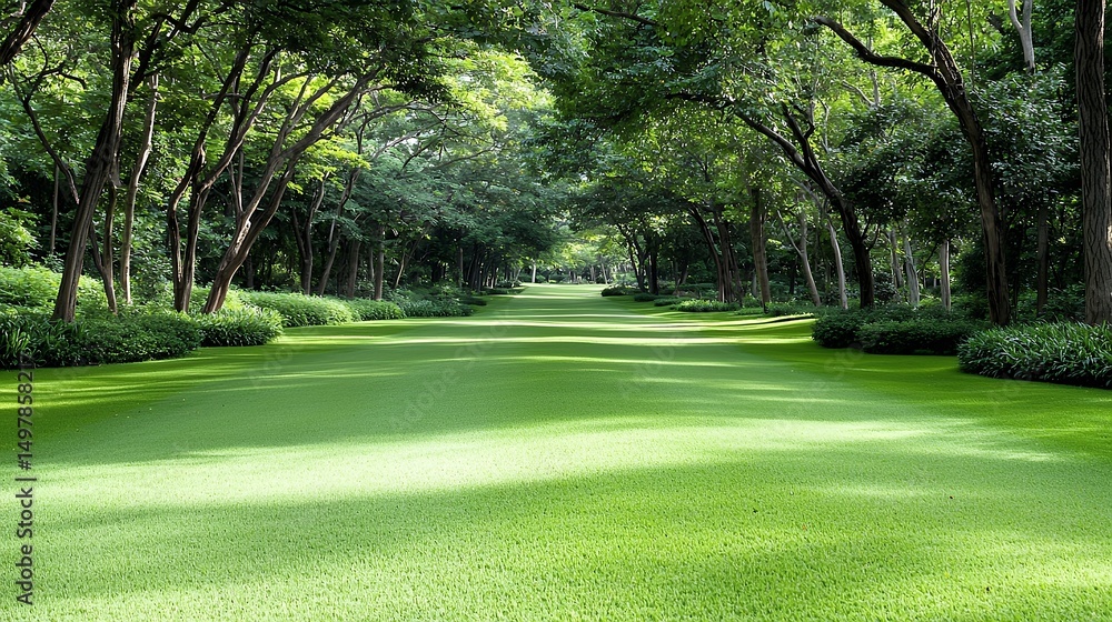 Fototapeta premium Pathway Through Green Park with Trees