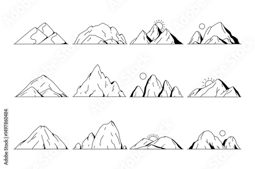 Mountain Range Silhouettes. Vector set of mountain silhouette