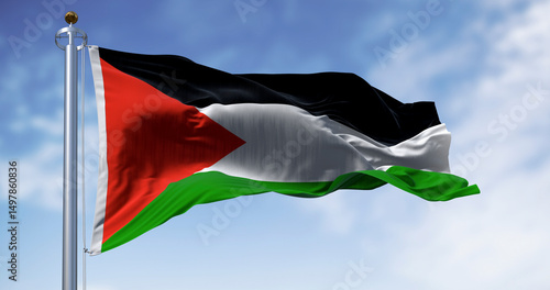 Tablou pe pânză Palestine national flag waving on a clear day