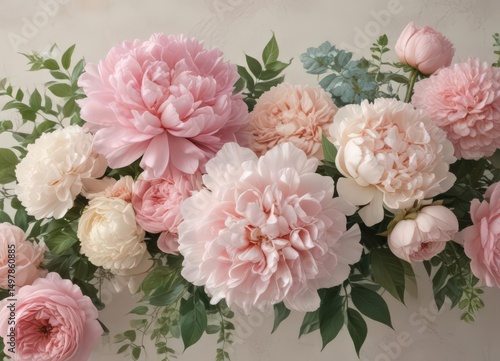 Soft pastel vintage floral wall  Roses, peonies, hydrangeas in a romantic arrangement  ,  event,  spring flowers,  faux floral