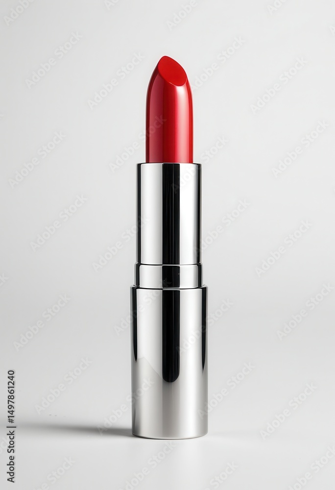 Vibrant red lipstick in sleek packaging perfect for beauty and fashion themes. Vibrant red lipstick in sleek packaging perfect for beauty and fashion themes.