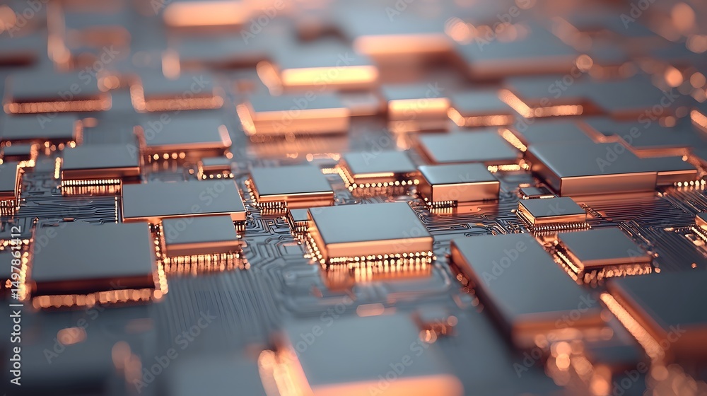 Obraz premium Abstract microchip circuits and electronic components