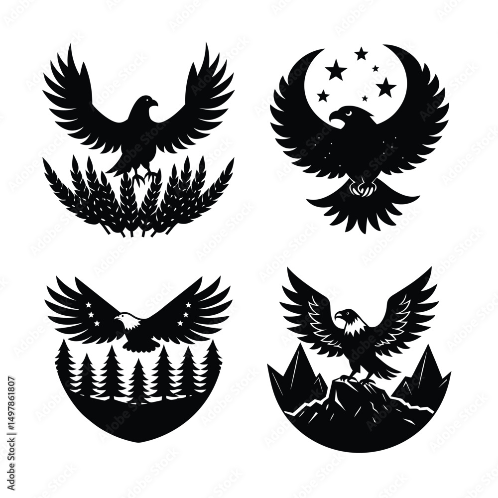 Obraz premium Majestic Eagle Over Mountain Sunset – Patriotic Silhouette Scene