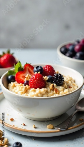 Wallpaper Mural A steaming bowl of creamy oatmeal, topped with fresh berries and nuts, ready to be enjoyed for a healthy and delicious breakfast ,  morning,  seeds,  fall Torontodigital.ca