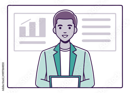Entrepreneur pitching business idea presentation graphic design illustration