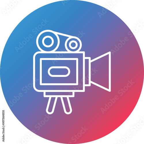 Video Camera Line Gradient Circle Background Icon