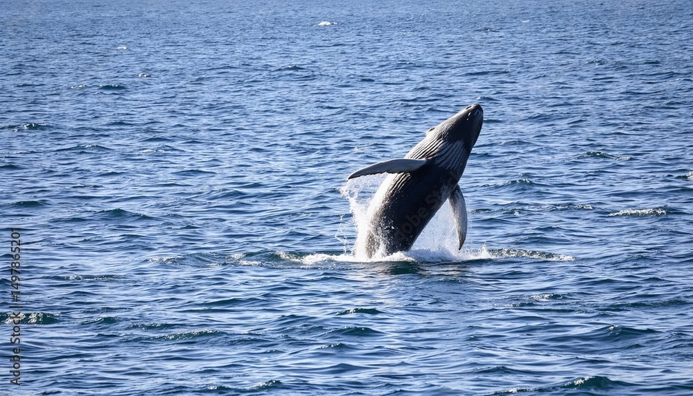 Obraz premium Whale breaching the surface of the ocean on a sunny day 