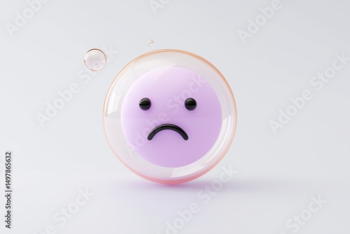 3D Sad emoji and broken bubble floating pastel icon