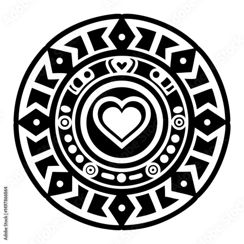 A filled style icon depicting mayan circle tattoo