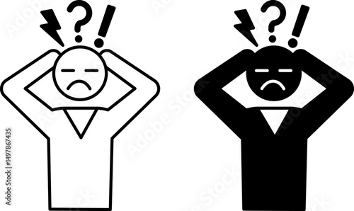 Panic Attack Icons. Black And White Vector Illustration. Sudden Attack Of Severe Anxiety. Mental Health Concept